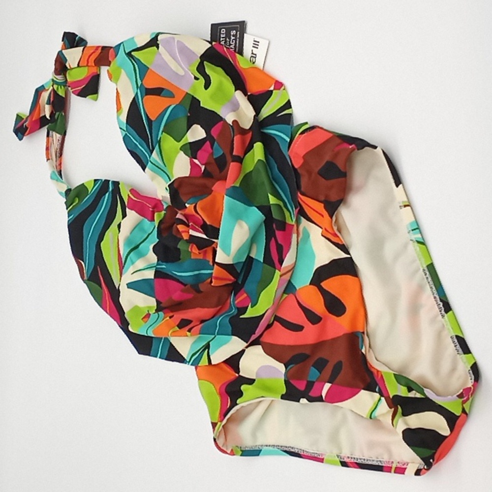 Bar III Tropical Dreams Cowl-Neck One-Piece Swimsuit Multicolor S